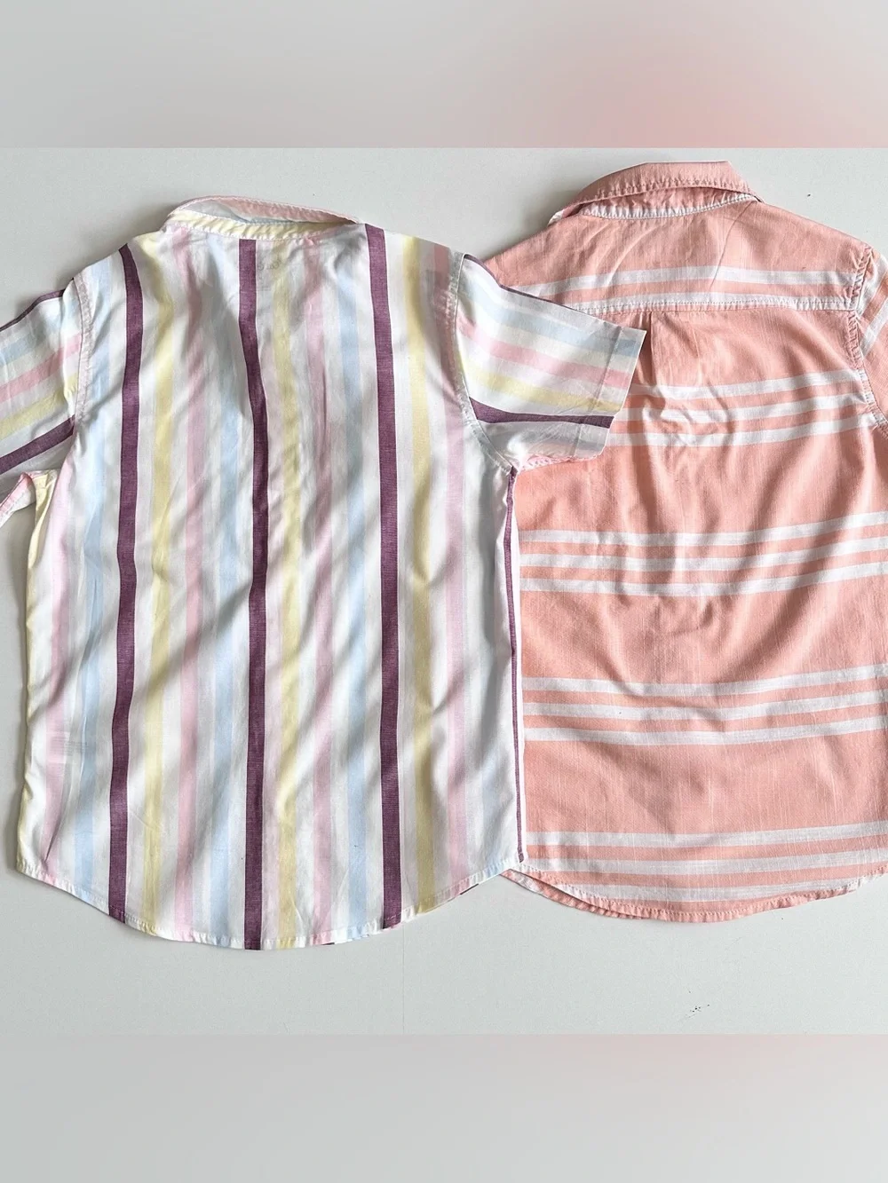 Cat & Jack Boys' Short-Sleeve Button-Up Shirts Peach & Pastel Stripe size 8